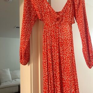 Billabong Orange and White Floral Long Sleeve Dress